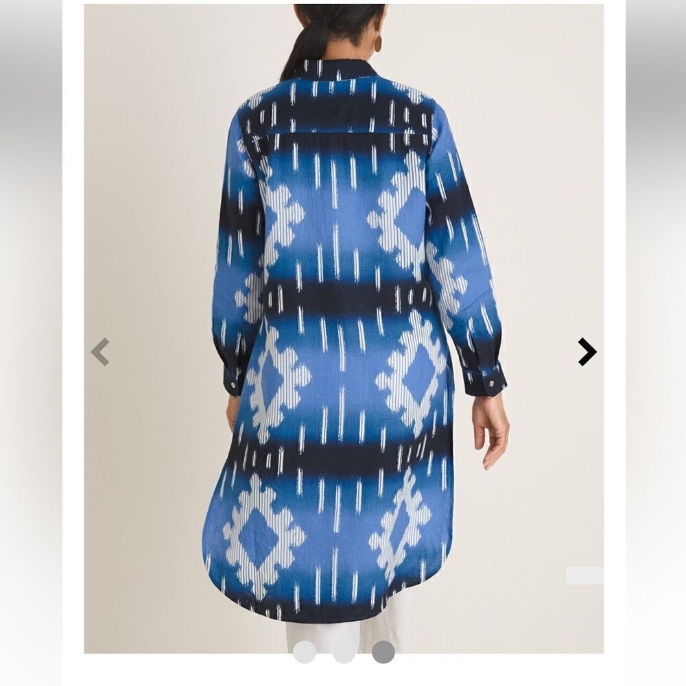 Chico’s Chicos Blue/White Linen Super Ikat Tunic,… - image 2